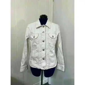 J Jill Cream Trucker Jean jacket Stretch Cotton Blend Denim Size medium Casual